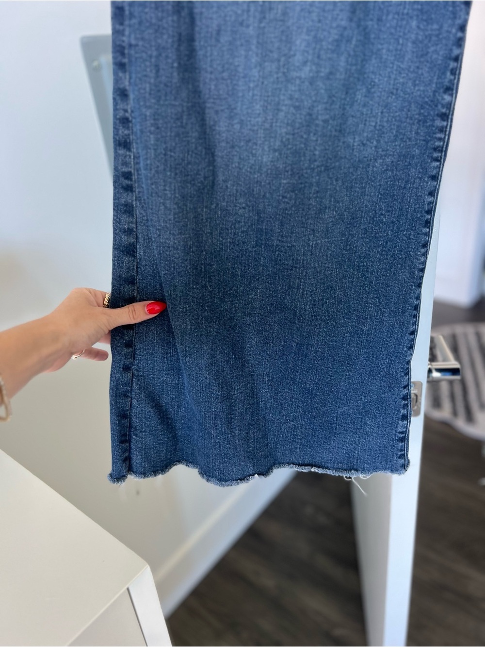 Frame Le Slim High Waist Wide Leg Palazzo Jeans Raw Hem Dark Wash/Crafty Size 33 - Picture 2 of 10